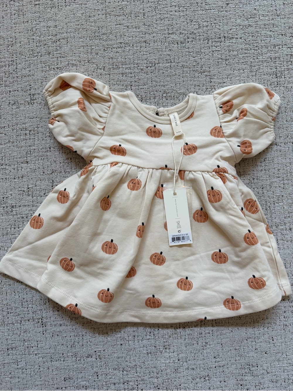 Quincy Mae Cream Pumpkin Print Puff-Sleeve Dress